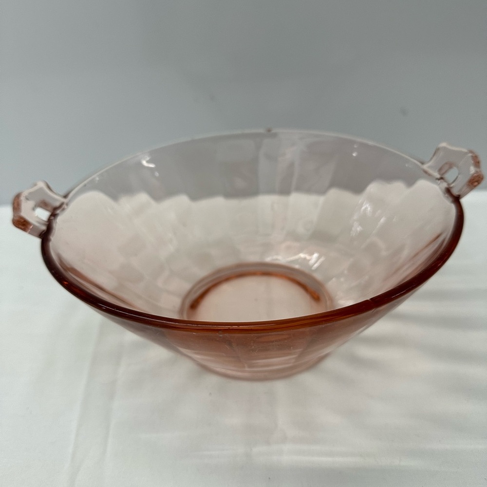 Vintage Pink Faceted Handled Bowl